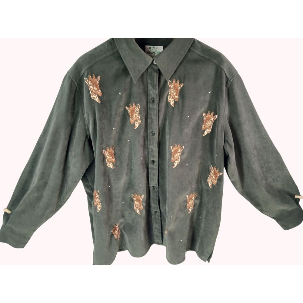Vintage 90s Quacker Factory Giraffe Embroidered Button Up Shirt Size 2X Shacket - Picture 8 of 11